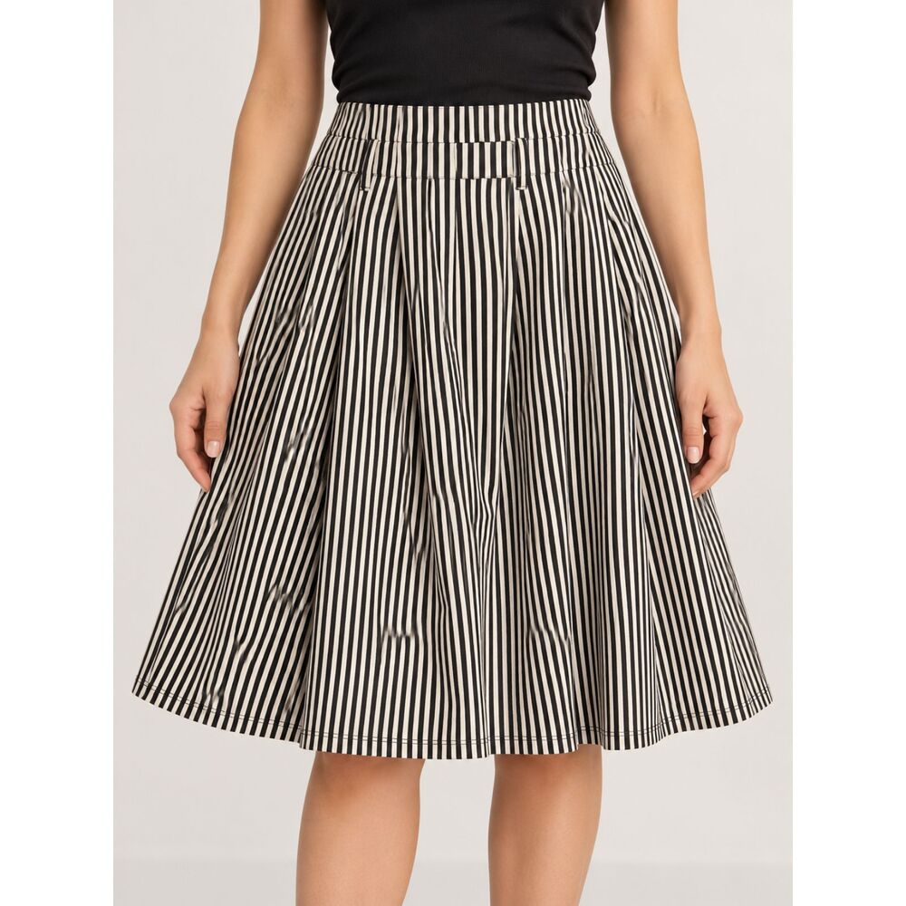 Haute Monde Women’s L Black Ivory Vertical Stripe A-Line Skirt